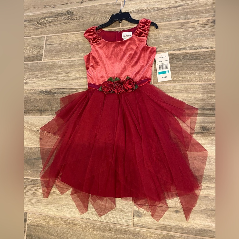 Girls rose/wine party dress size 16 NWT